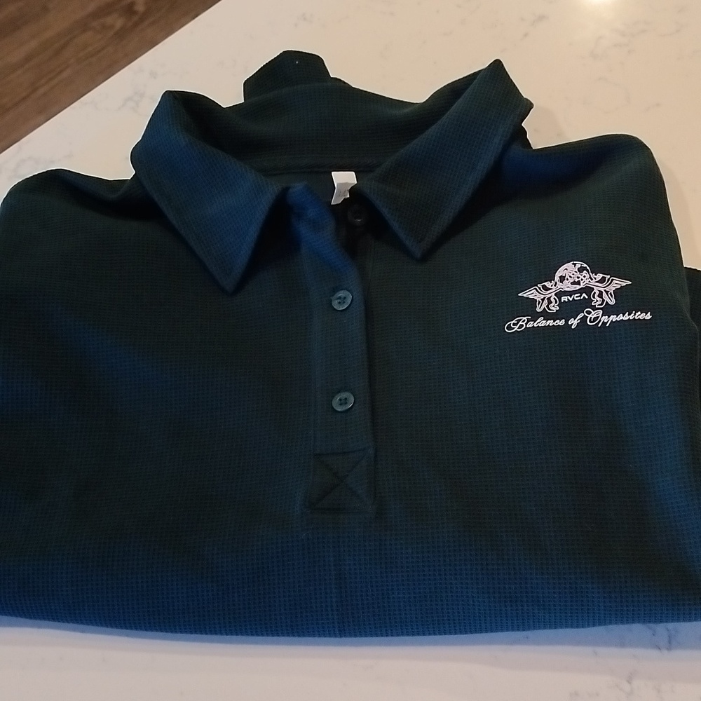 RVCA Forest Green Relaxed Cropped Long-Sleeve Polo with Pink Logo